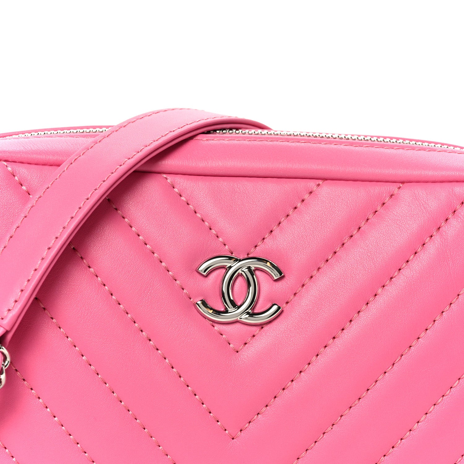 Chanel Lambskin Chevron Quilted Small Promenade Camera Case Pink 8 of 11