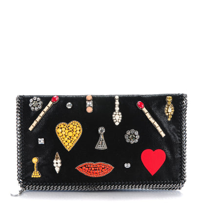 Stella McCartney Shaggy Deer Embellished Falabella Fold Over Clutch Black 1 of 11