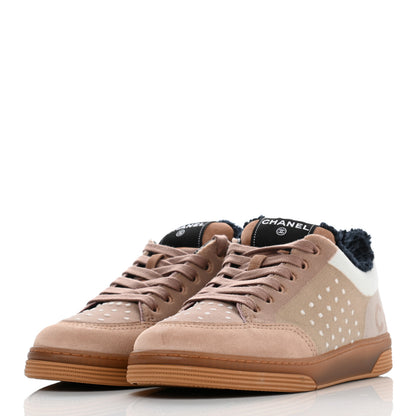Chanel Fabric Suede Calfskin Logo Sneakers 41 Beige Black White 3 of 14