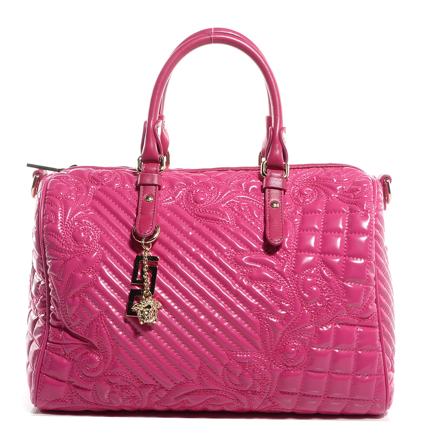 Barocco Quilted Leather Vanitas Bowling Bag Fuchsia