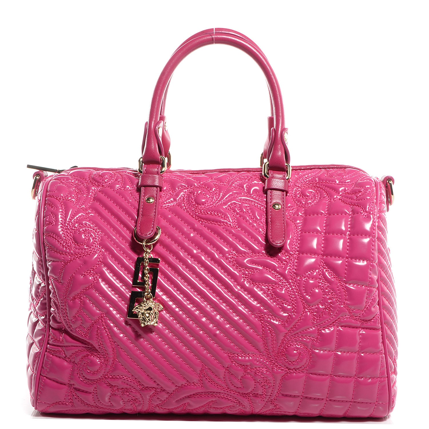 Versace Barocco Quilted Leather Vanitas Bowling Bag Fuchsia 1 of 10