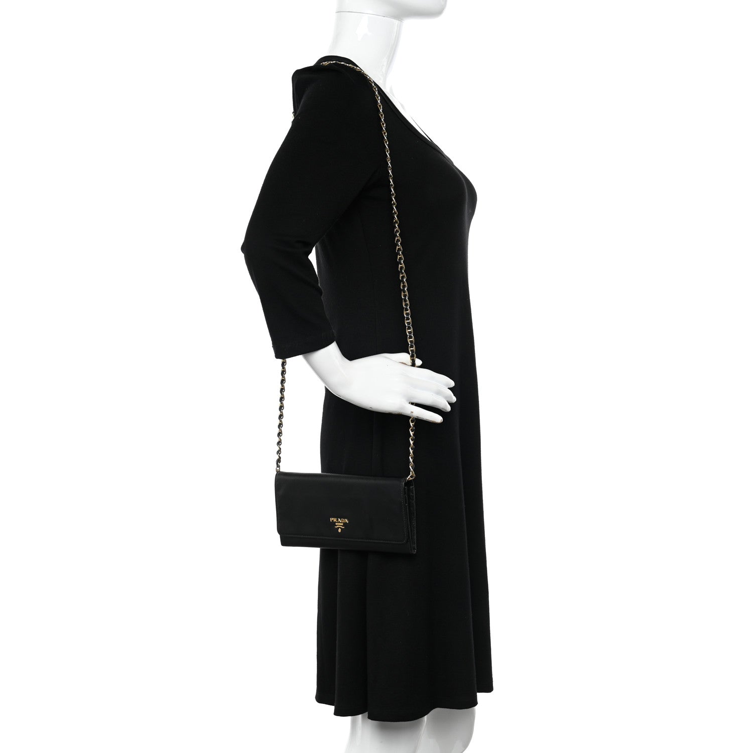 Prada Saffiano Metal Oro Chain Wallet Black 2 of 11