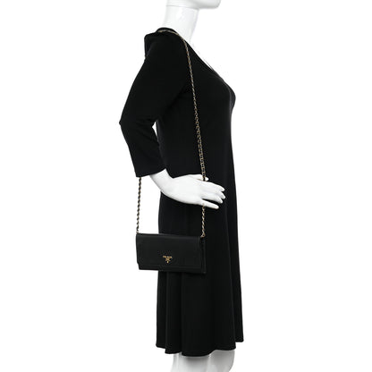 Prada Saffiano Metal Oro Chain Wallet Black 2 of 11