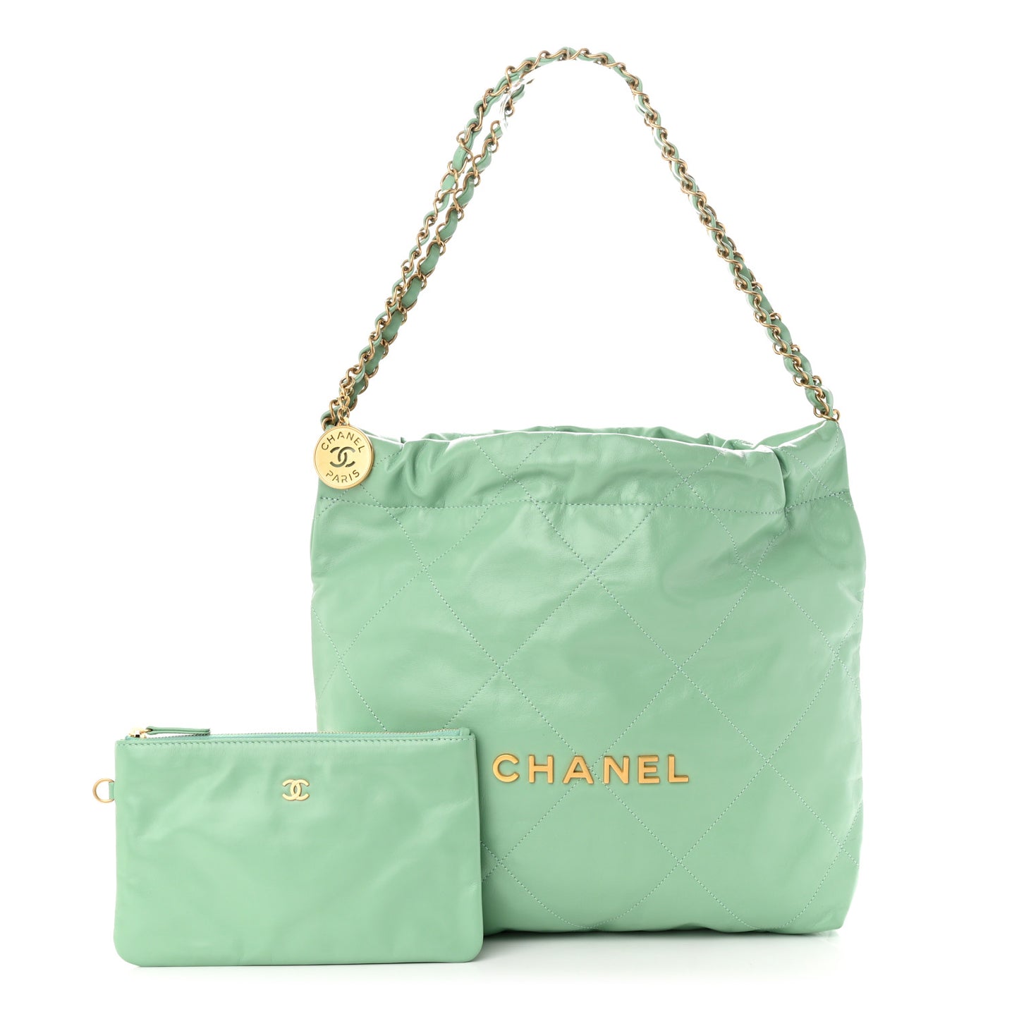 Shiny Calfskin Quilted Small Chanel 22 Light Green