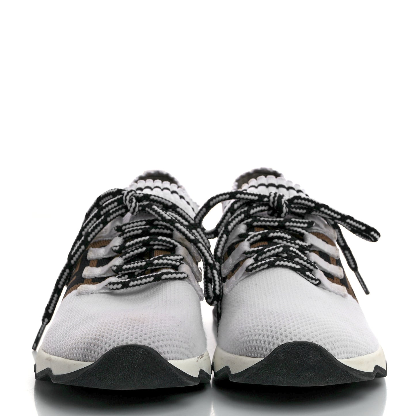 Stretch Knit Jacquard FF Lace-Up Sock Sneakers 38 Tobacco White Black