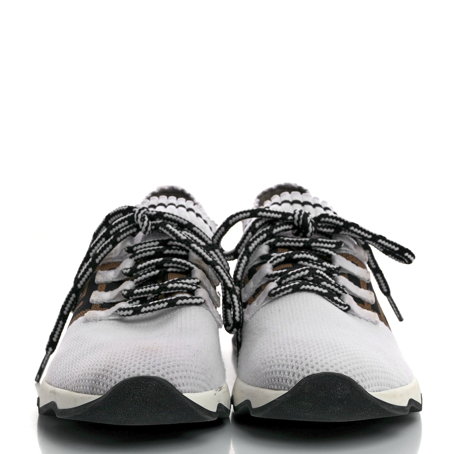 Fendi Stretch Knit Jacquard FF Lace-Up Sock Sneakers 38 Tobacco White Black 2 of 8