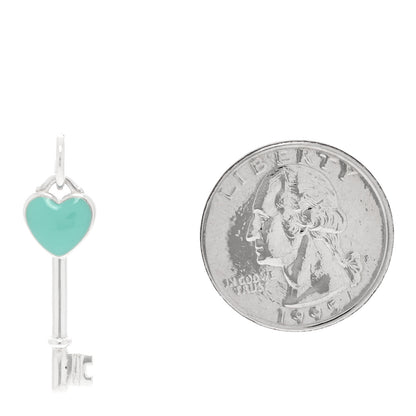 Tiffany Sterling Silver Enamel Heart Key Pendant Blue 2 of 3