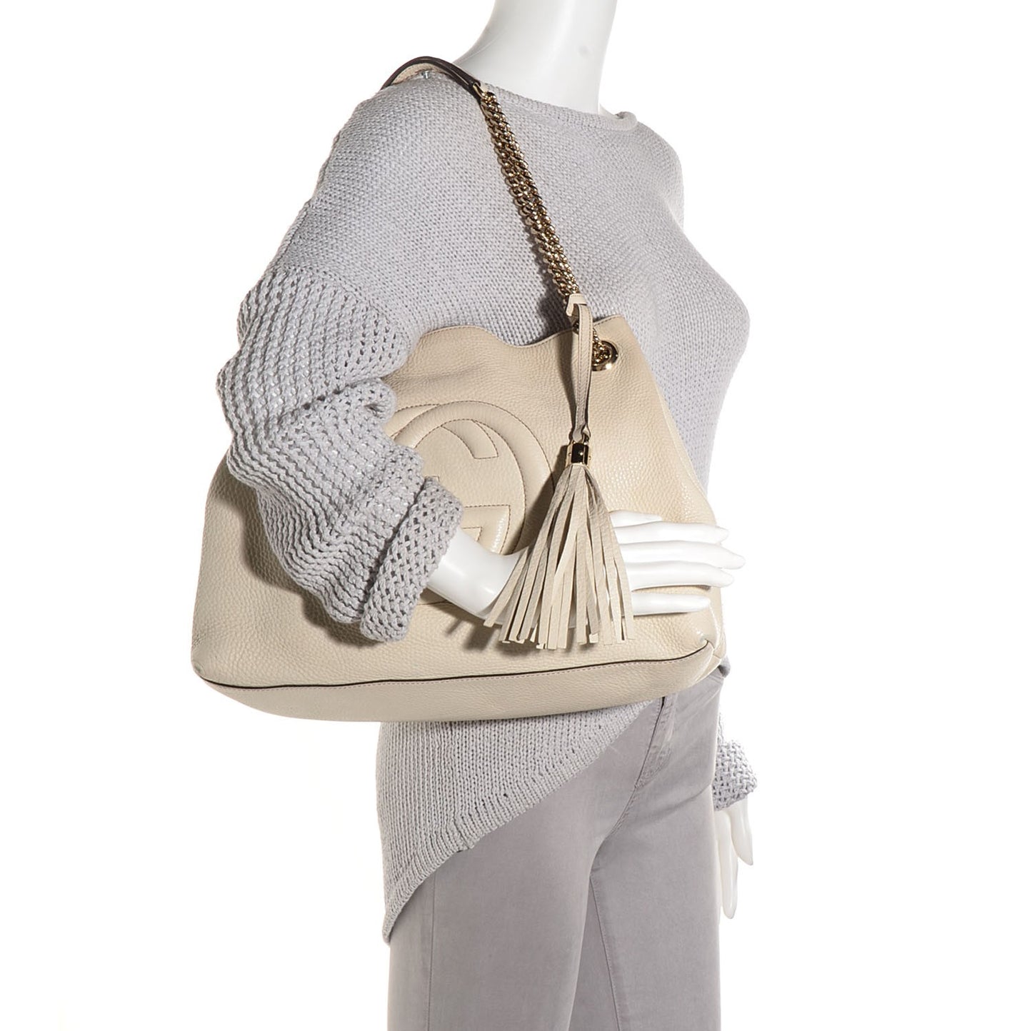 Pebbled Calfskin Medium Soho Chain Shoulder Bag Off White
