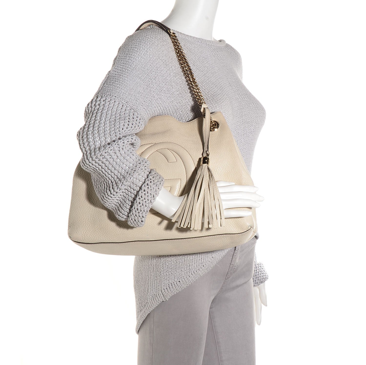 Gucci Pebbled Calfskin Medium Soho Chain Shoulder Bag Off White 2 of 8