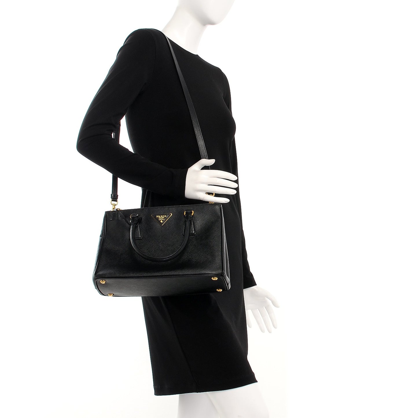 Saffiano Small Galleria Double Zip Tote Black
