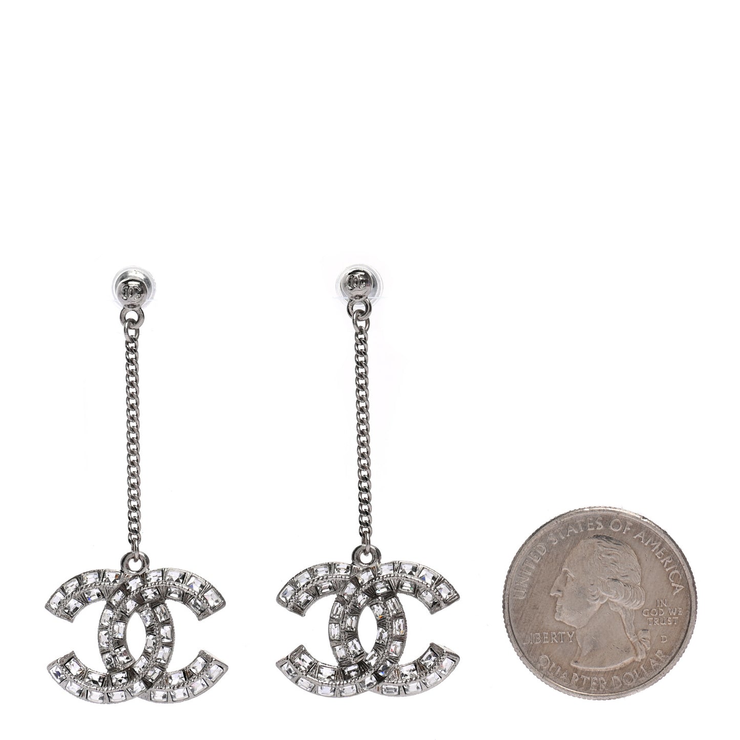 Baguette Crystal CC Drop Earrings Silver