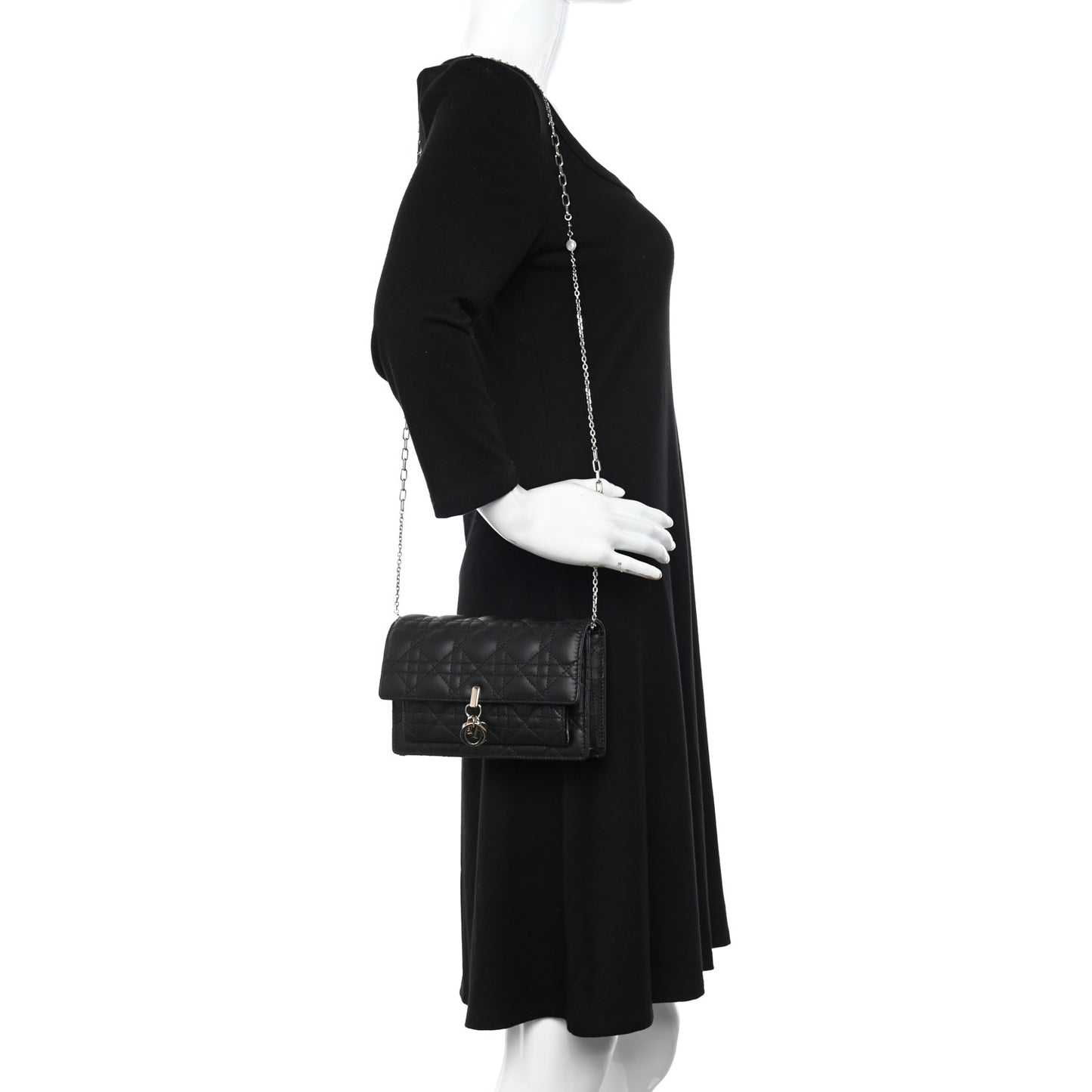 Lambskin Cannage Lady Dior Chain Pouch Black
