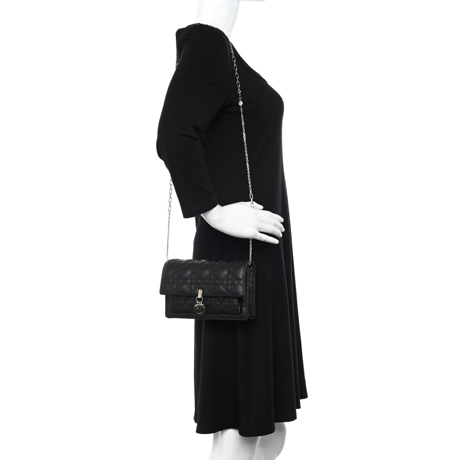 Christian Dior Lambskin Cannage Lady Dior Chain Pouch Black 2 of 9