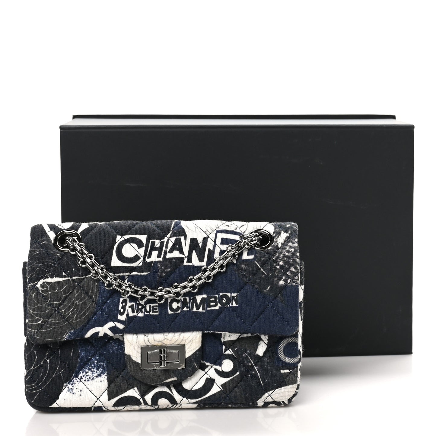 Jersey Quilted Camellia 2.55 Reissue Mini Flap Black Blue White