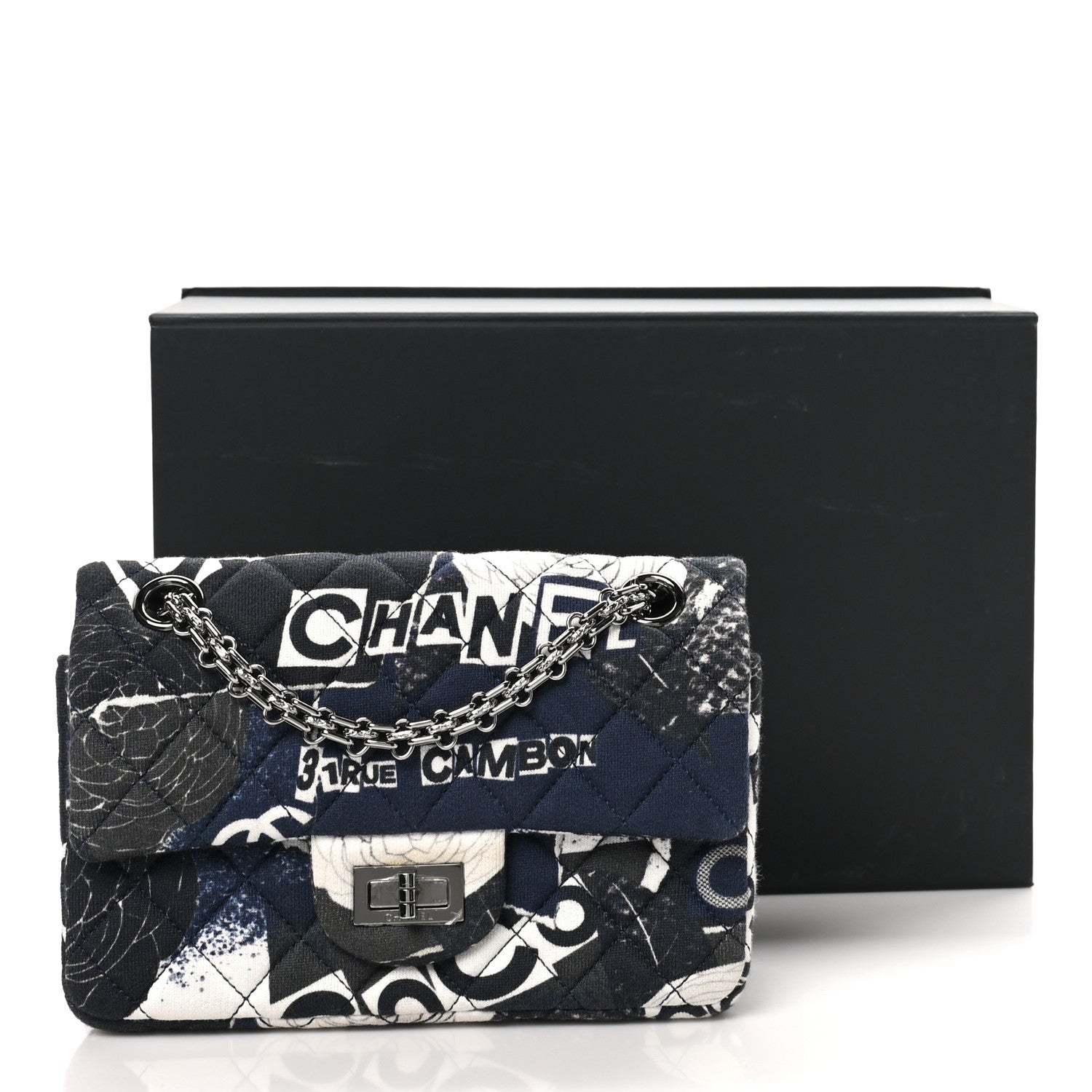 Chanel Jersey Quilted Camellia 2.55 Reissue Mini Flap Black Blue White 11 of 11