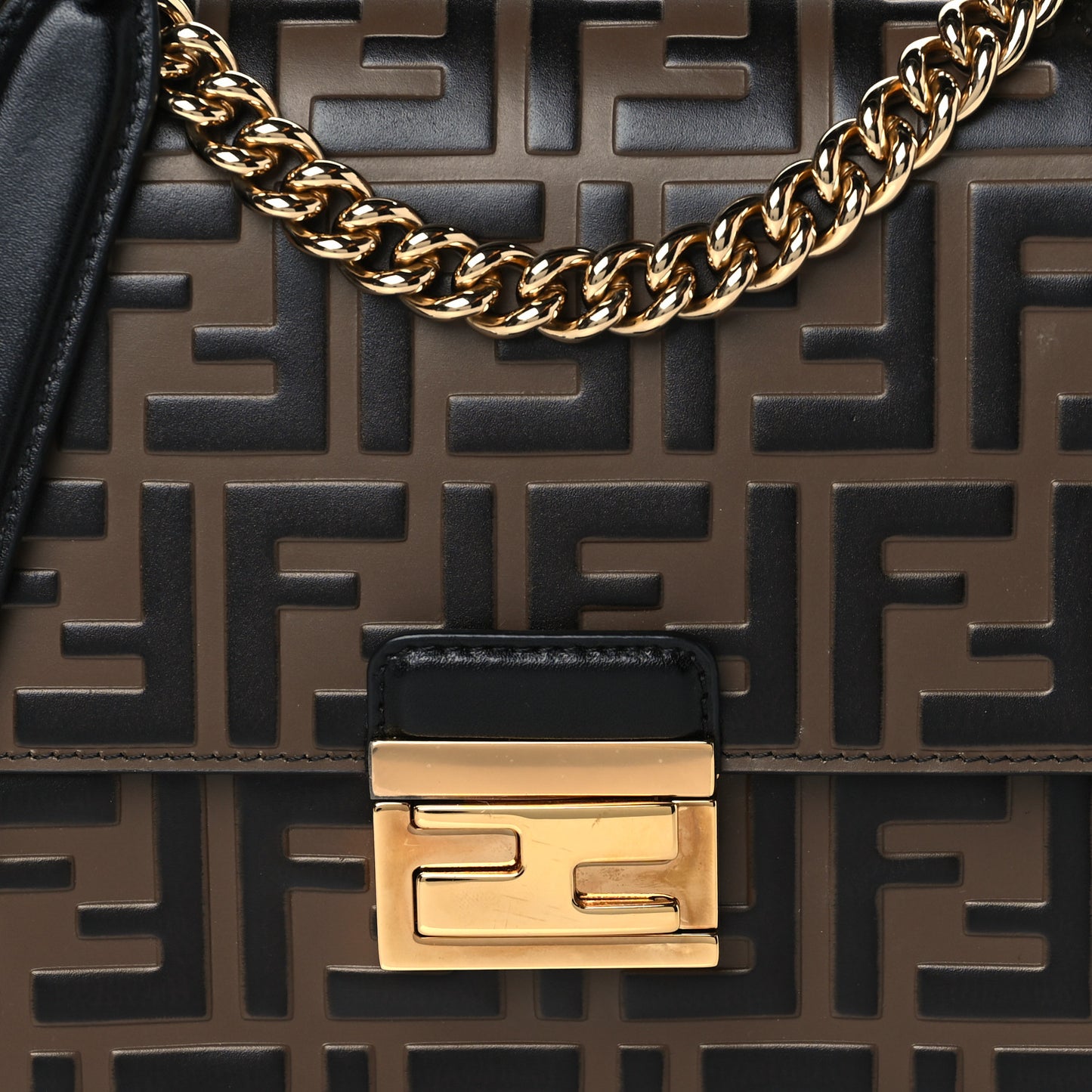 Vitello Liberty Bi-Color FF 1974 Embossed Small Kan U Shoulder Bag Maya Black