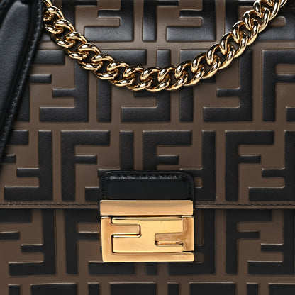 Fendi Vitello Liberty Bi-Color FF 1974 Embossed Small Kan U Shoulder Bag Maya Black 8 of 10