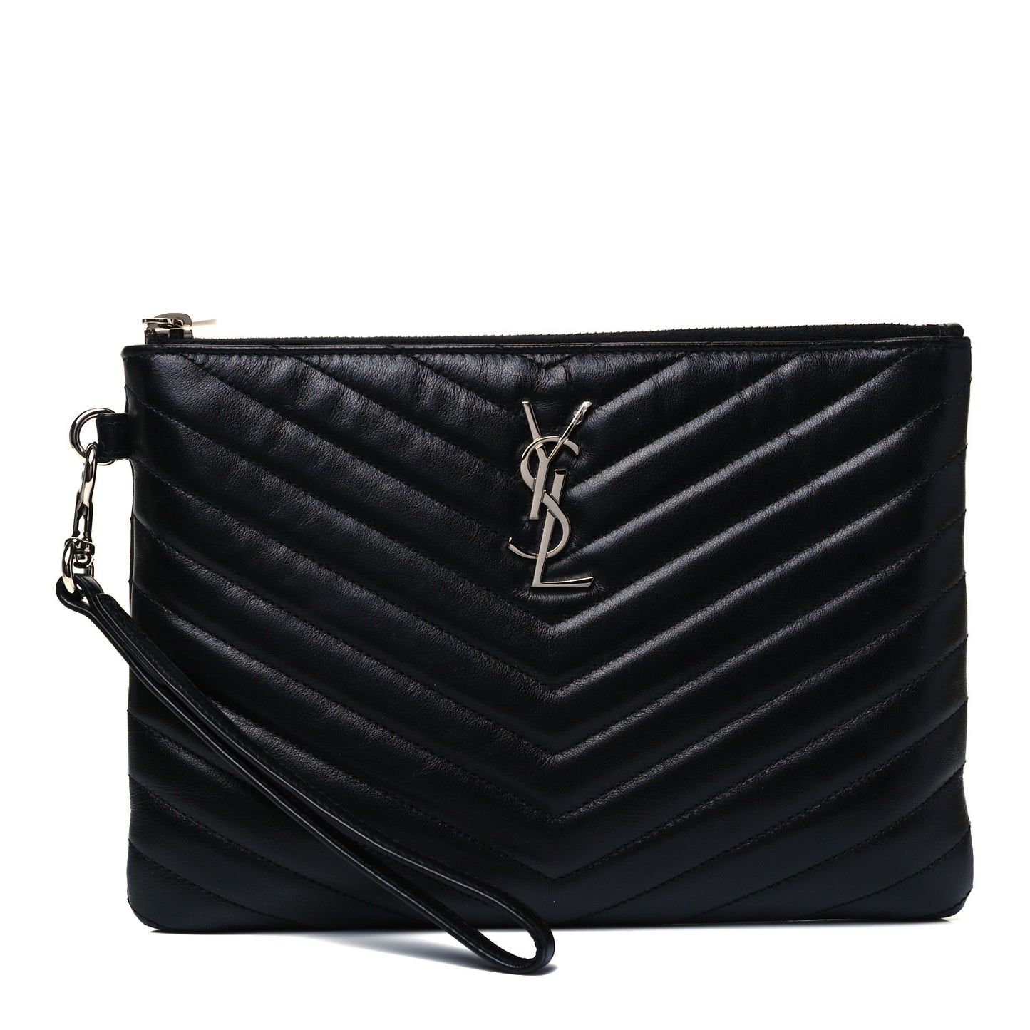 Calfskin Matelasse Chevron Monogram A5 Wristlet Black