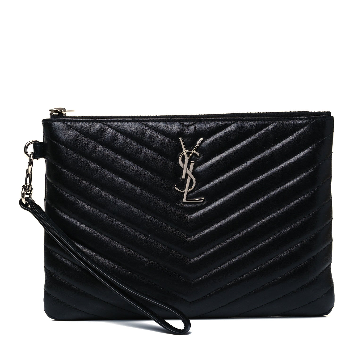 Saint Laurent Calfskin Matelasse Chevron Monogram A5 Wristlet Black 1 of 7