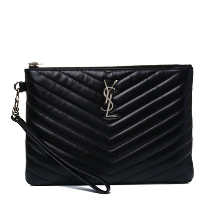 Saint Laurent Calfskin Matelasse Chevron Monogram A5 Wristlet Black 1 of 7