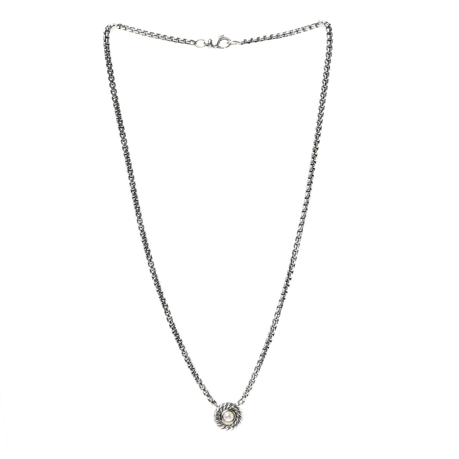 David Yurman Sterling Silver 14K Yellow Gold Pearl 12mm Cookie Pendant Necklace 3 of 5