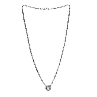 David Yurman Sterling Silver 14K Yellow Gold Pearl 12mm Cookie Pendant Necklace 3 of 5