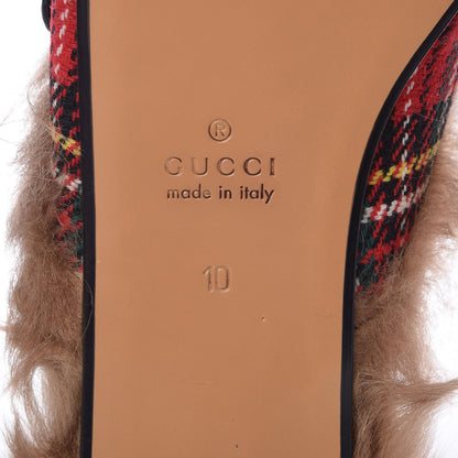 Gucci Tartan Fur Web GG Mens Princetown Slippers 10 Red 6 of 8