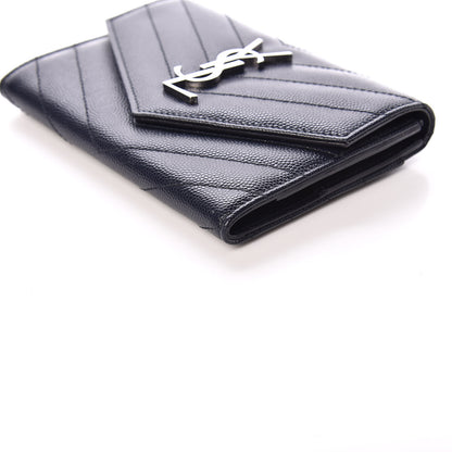 Saint Laurent Grain De Poudre Matelasse Chevron Small Monogram Passport Case Deep Marine 6 of 10
