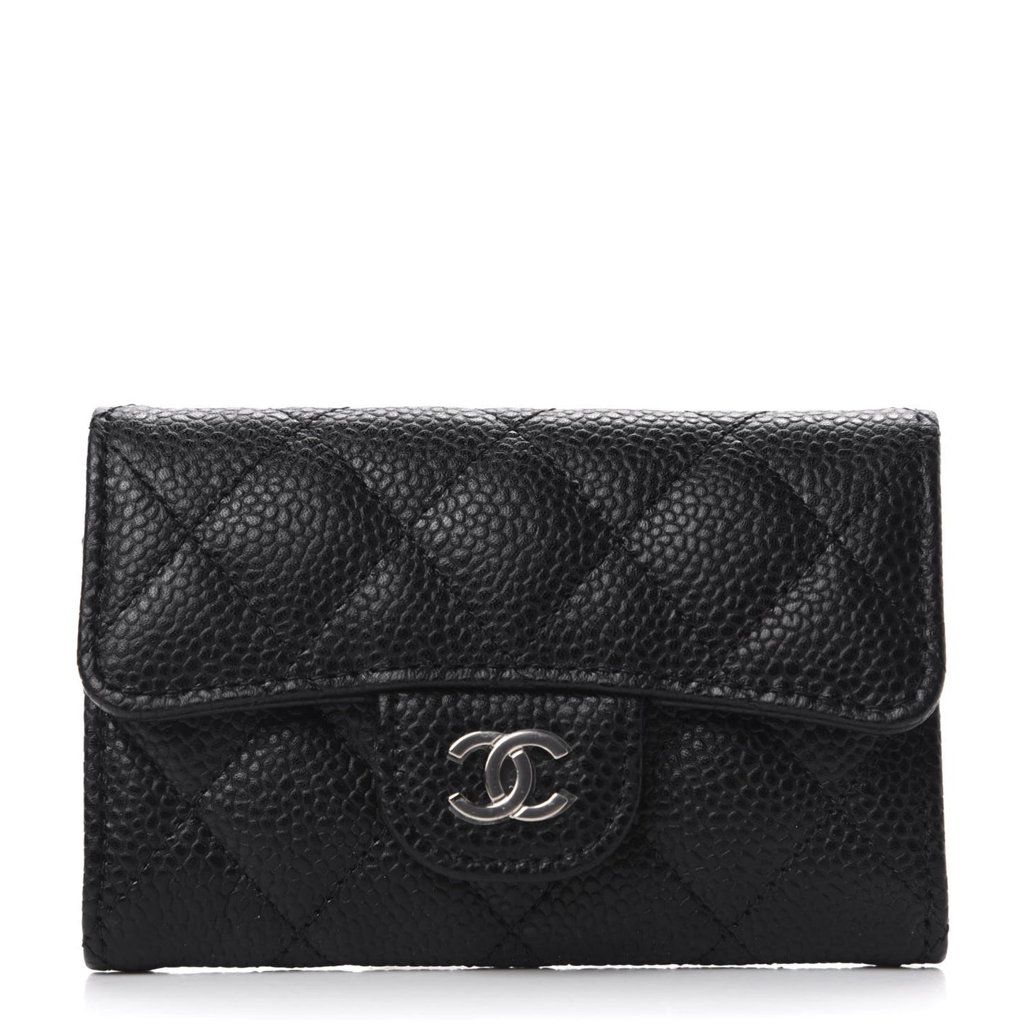 Caviar Quilted Flap Card Holder Wallet Black