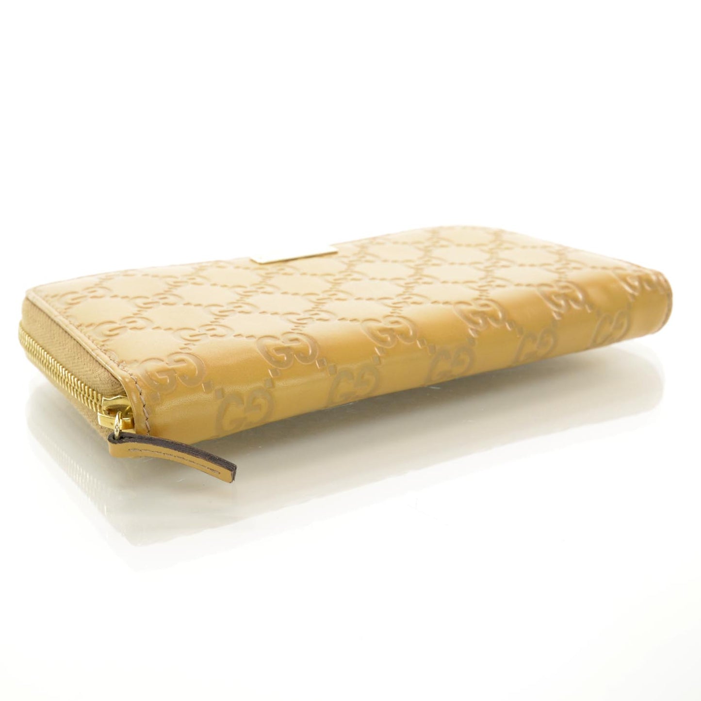 Guccissima Metal Bar Zip Around Wallet Tan