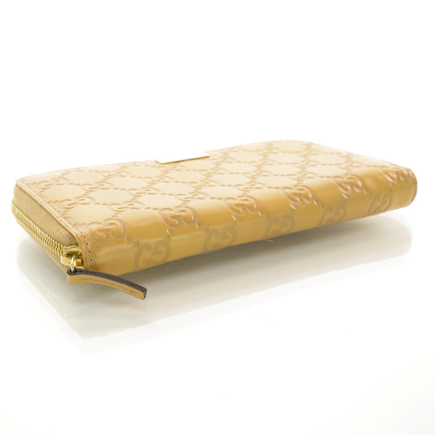 Gucci Guccissima Metal Bar Zip Around Wallet Tan 4 of 9