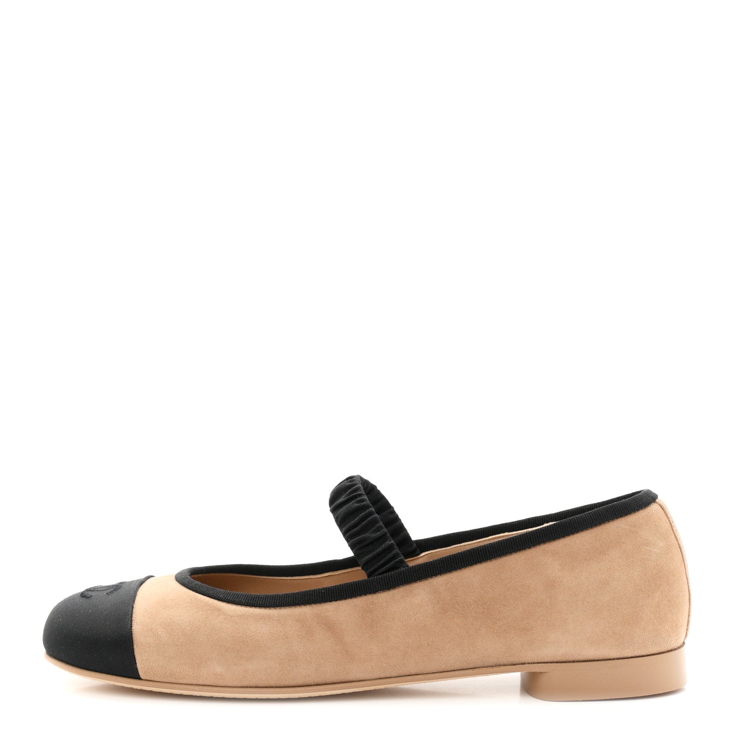 Chanel Suede Kidskin Grosgrain Mary Jane Flats 41 Beige Black 1 of 9