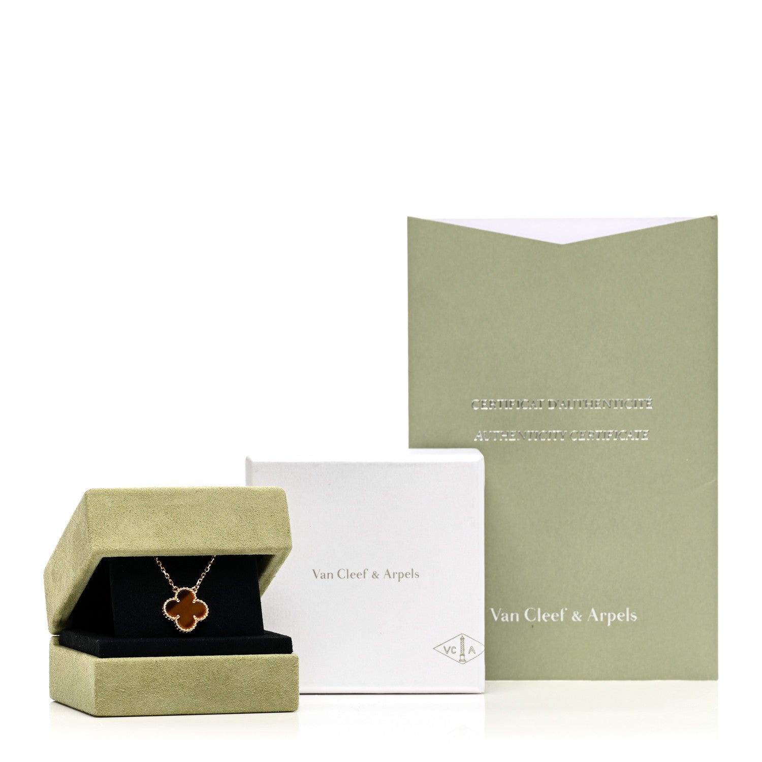 Van Cleef & Arpels 18K Yellow Gold Tiger Eye Vintage Alhambra Pendant Necklace 5 of 5