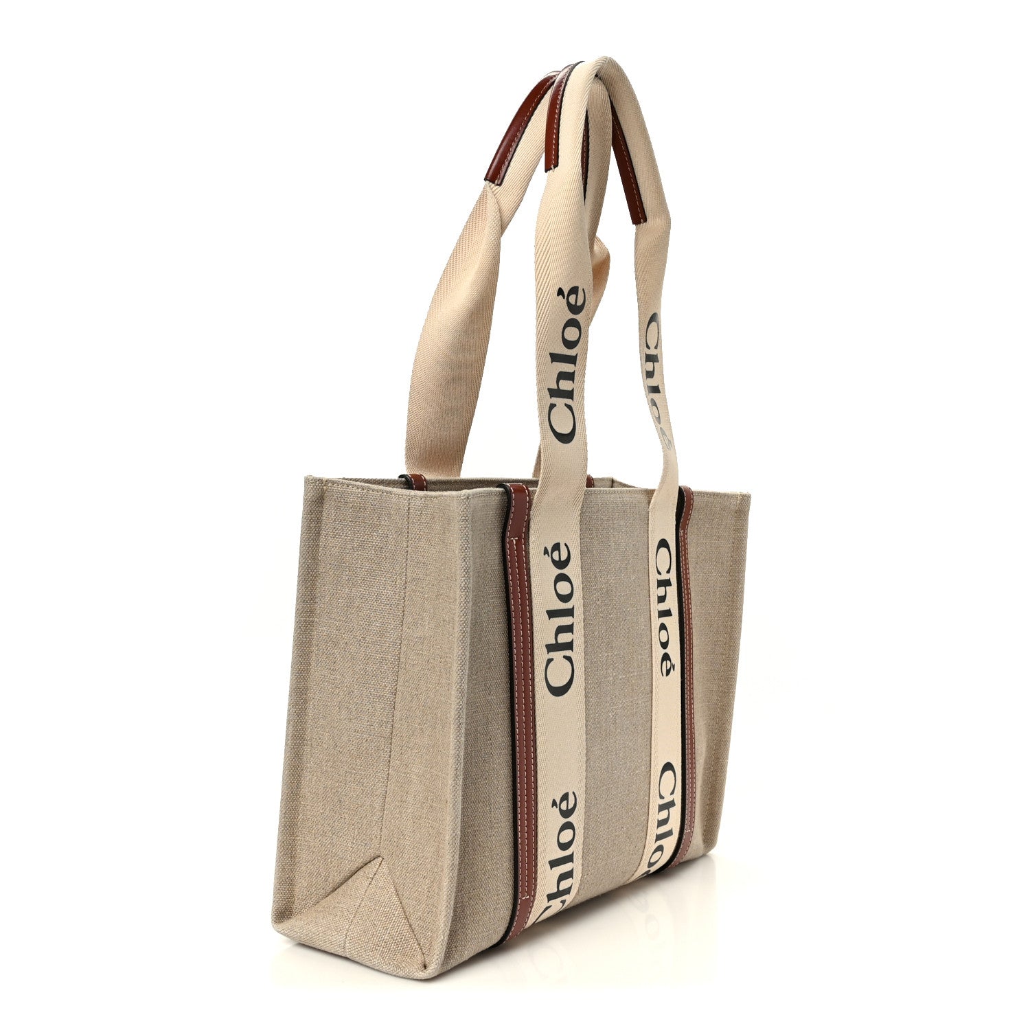 Chloe Cotton Calfskin Medium Woody Ribbon Tote White Brown 3 of 10