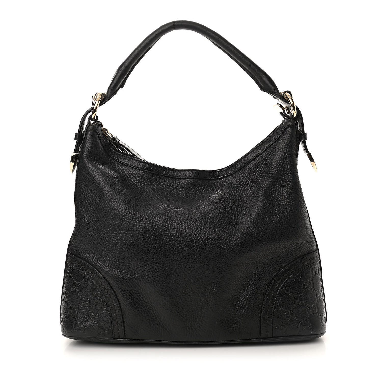 Pebbled Calfskin Guccissima Trim Medium Signoria Hobo Black
