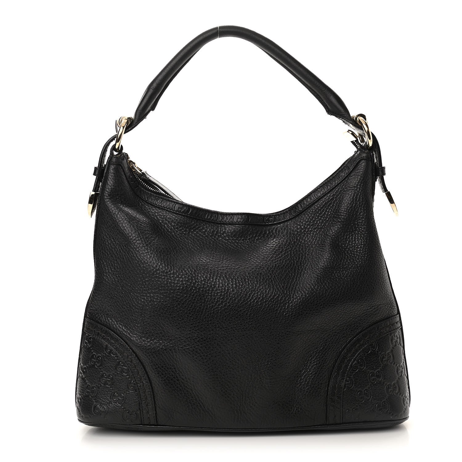 Gucci Pebbled Calfskin Guccissima Trim Medium Signoria Hobo Black 1 of 13