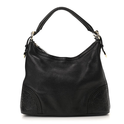 Gucci Pebbled Calfskin Guccissima Trim Medium Signoria Hobo Black 1 of 13