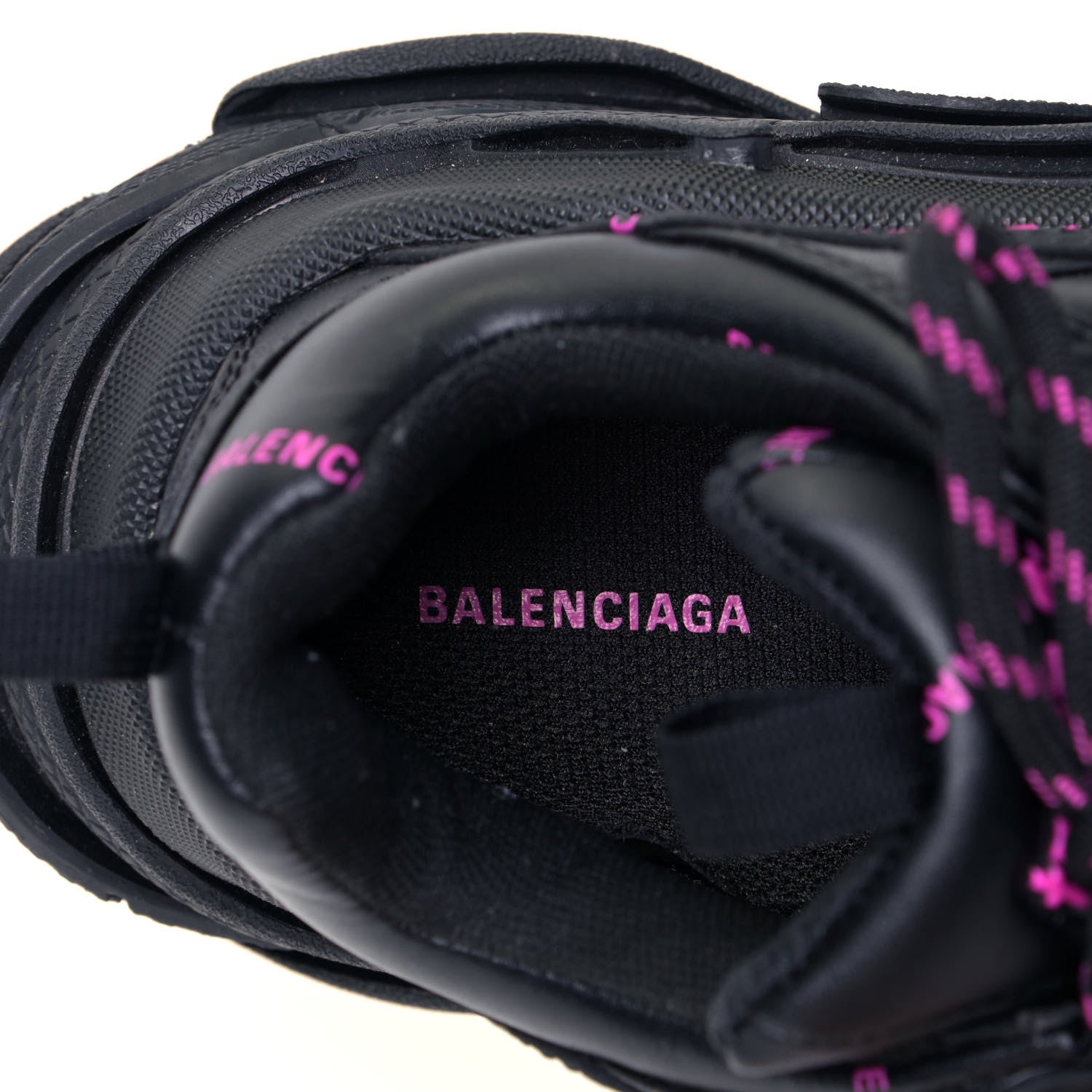 Balenciaga Technical Fabric Allover Logo Womens Triple S Sneakers 37 Black Pink 5 of 5