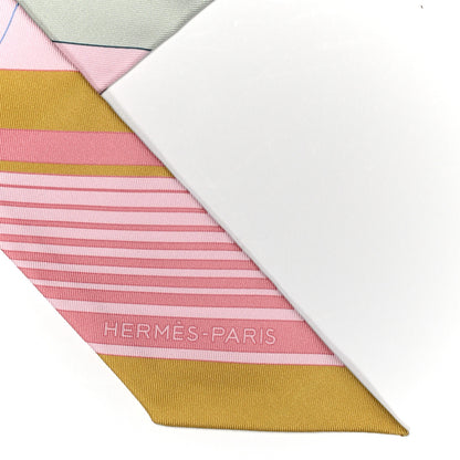Hermes Silk Ex-Libris Twilly Rose Pale Vert Ocre 2 of 4