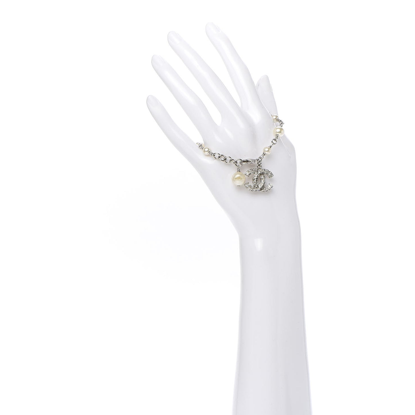 Crystal Pearl CC Bracelet Silver