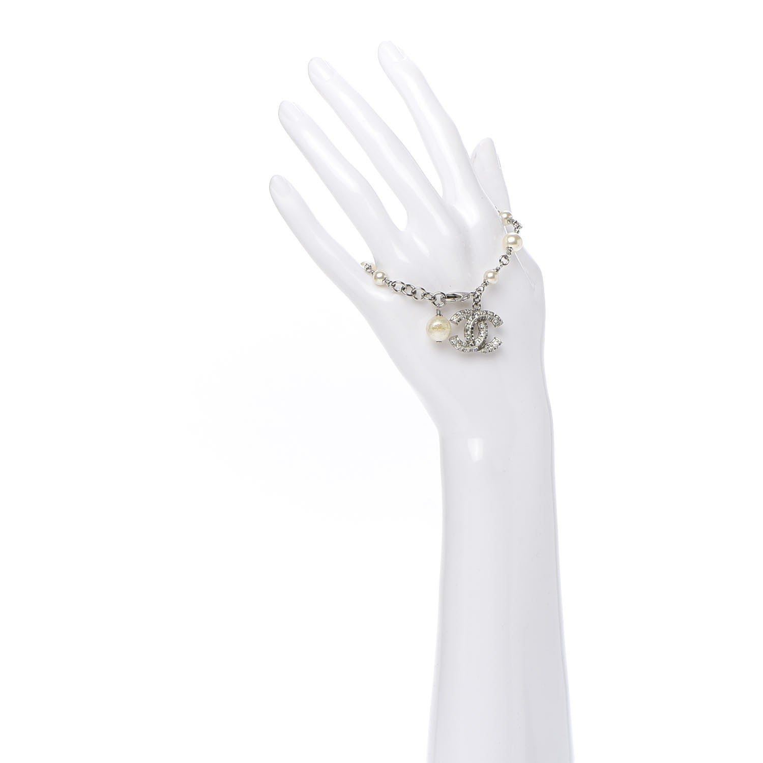 Chanel Crystal Pearl CC Bracelet Silver 2 of 5