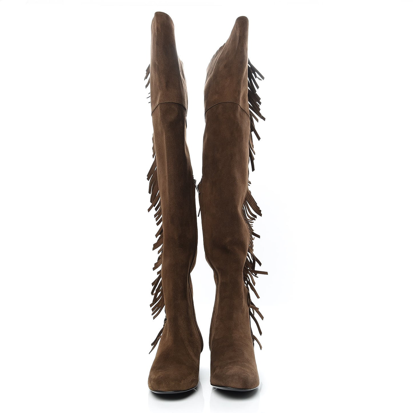 Suede Goatskin BB 20 Over The Knee Fringed Boots 38.5 Coffee Brown