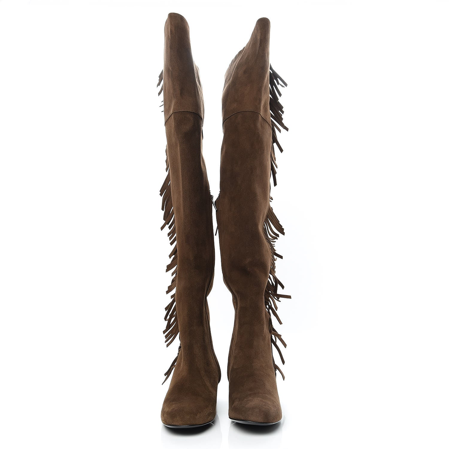 Saint Laurent Suede Goatskin BB 20 Over The Knee Fringed Boots 38.5 Coffee Brown 2 of 7