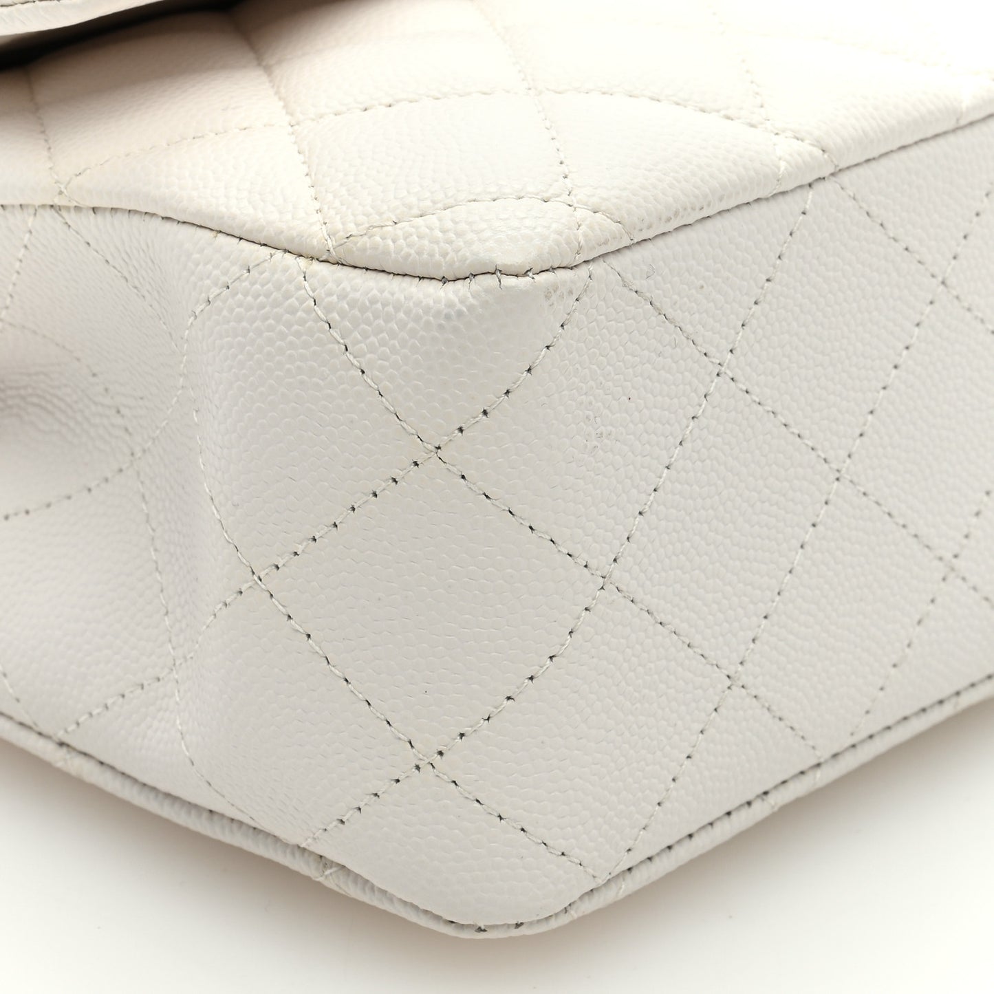 Caviar Quilted Medium Double Flap White