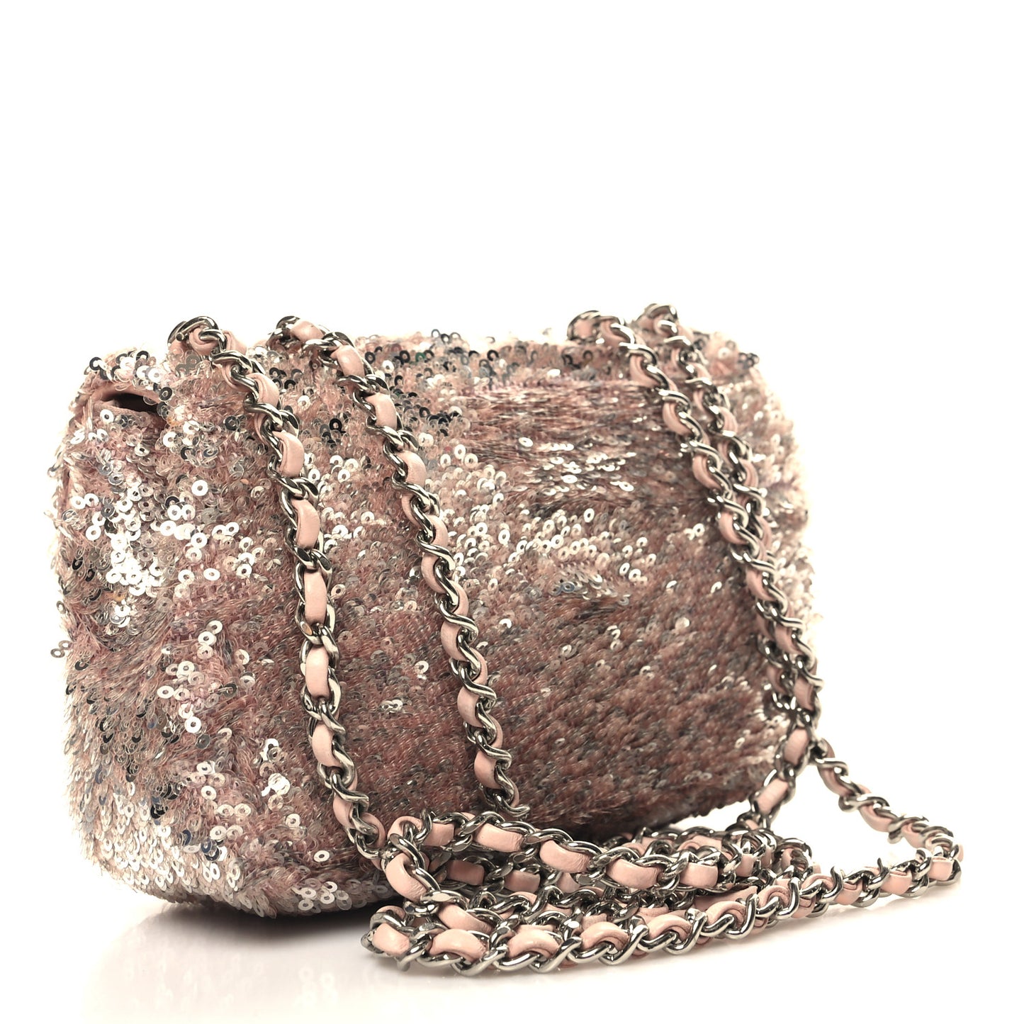 Sequin Mini Flap Light Pink Silver