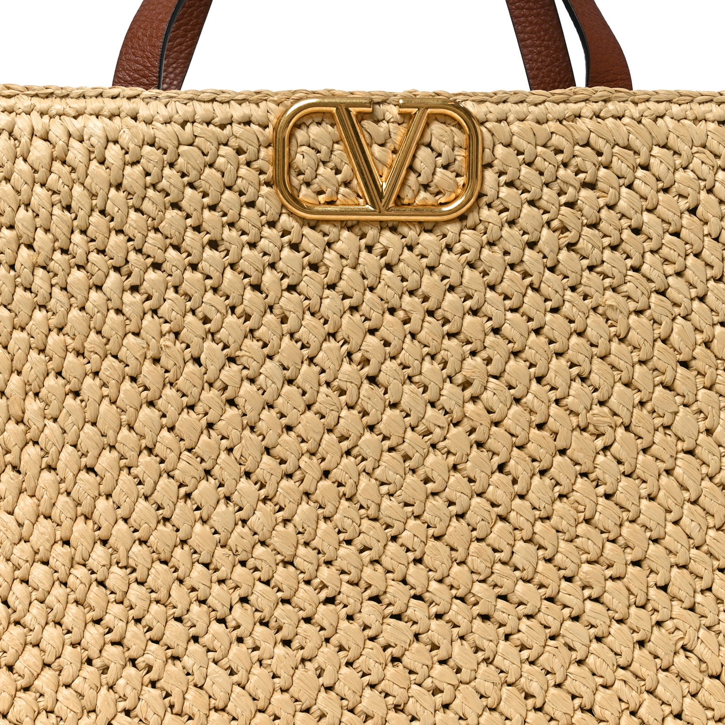 Raffia Calfskin Vlogo Tote Naturale Saddle Brown