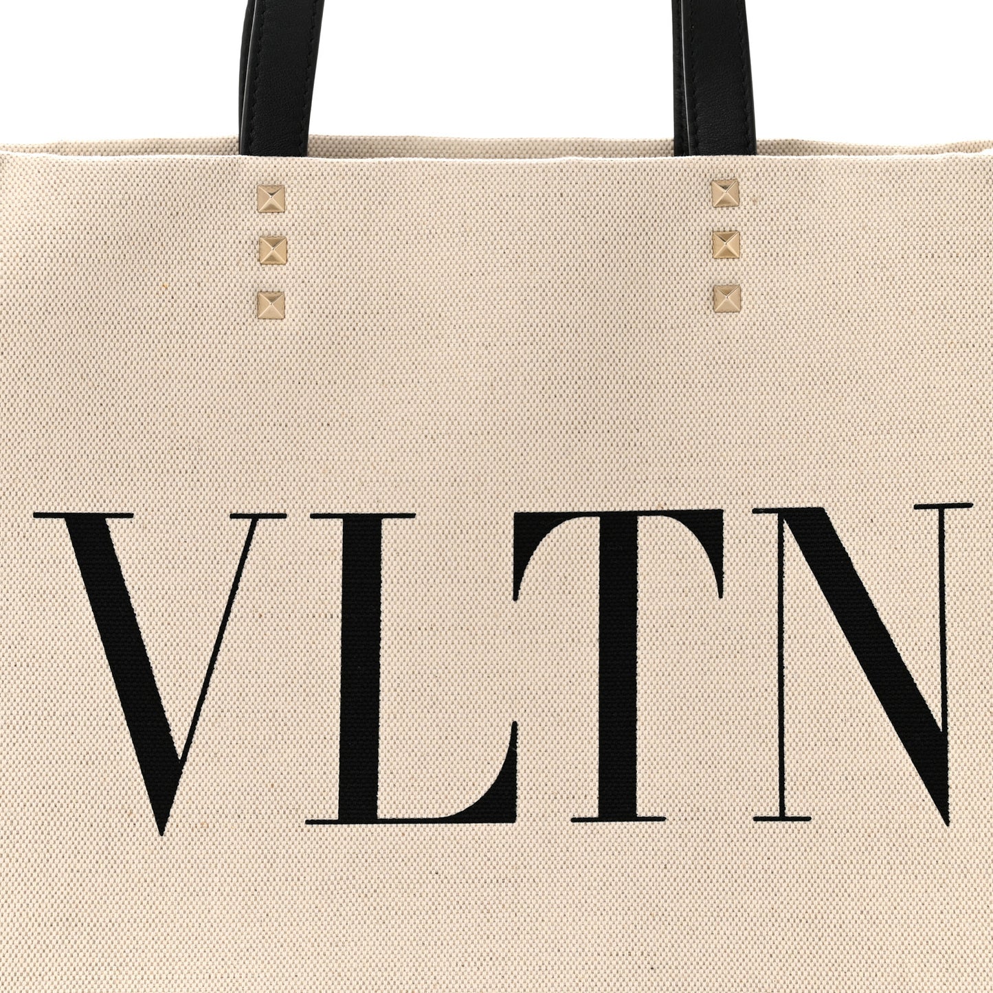 Canvas Calfskin VLTN Print Small Rockstud Tote Naturale Black