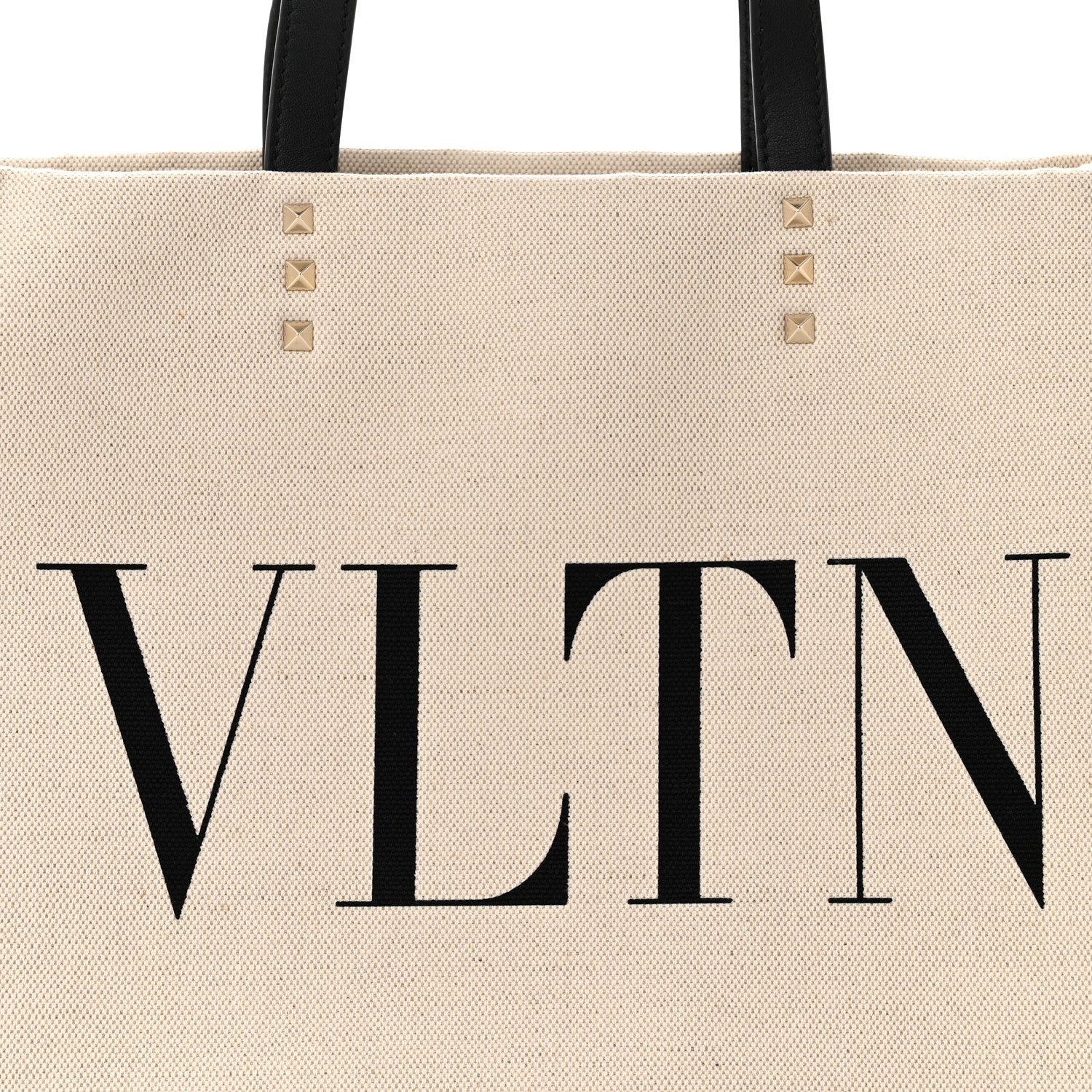 Valentino Garavani Canvas Calfskin VLTN Print Small Rockstud Tote Naturale Black 7 of 9