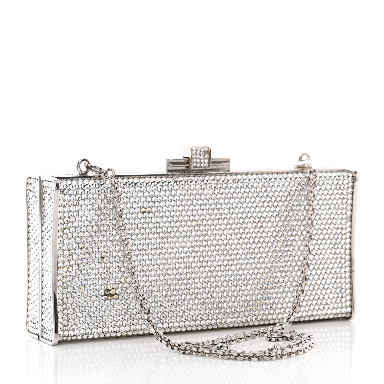 Judith Leiber Swarovski Crystal Minaudiere Clutch Silver 3 of 9