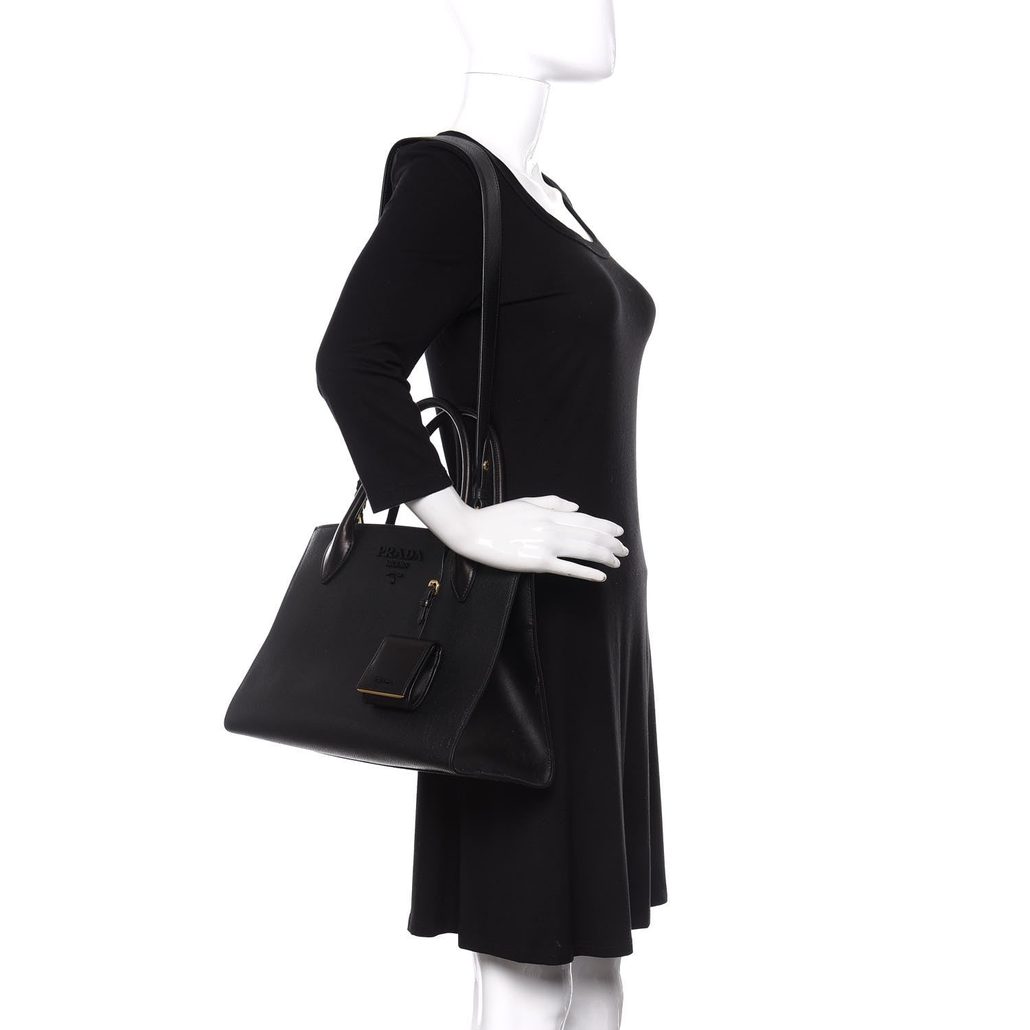 Prada Saffiano Cuir Calfskin Medium Monochrome Top Handle Tote Black 2 of 10